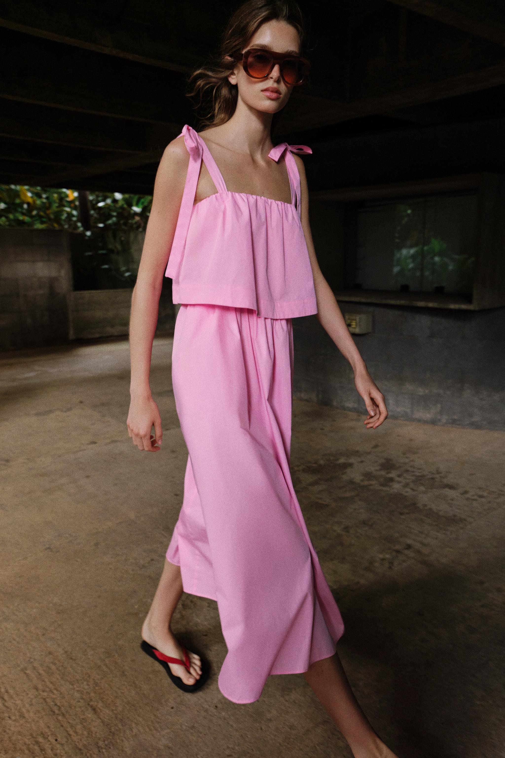POPLIN TIE MIDI DRESS